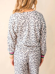 Hazel Blues® | V Neck Leopard Long Sleeve Top Striped Webbing Patchwork Drawstring Pant Set