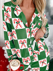 Hazel Blues® | Candy Cane Checkered Pattern 2pcs Pajama Set