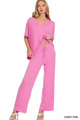 Hazel Blues® | Zenana V-neck Oversized Top & Pants Set
