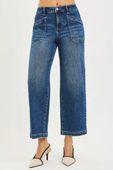 Hazel Blues® | RISEN Slouchy Cropped Baggy Jeans with Front Patch Pocket
