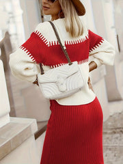 Hazel Blues® | Two-Tone Ribbed Knit Top and Skirt Sweater Set
