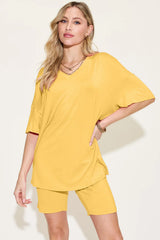 Hazel Blues® | Basic Bae Bamboo V-Neck Drop Shoulder T-Shirt and Shorts Set