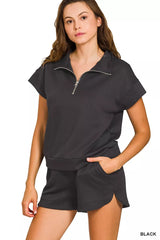 Hazel Blues® | Zenana Scuba High Neck Half Zip Top and Dolphin Shorts Set
