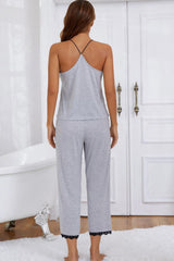 Hazel Blues® | Halter Neck Cami and Lace Trim Pajama Set