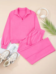Hazel Blues® | Solid Color Collared Pullover and Central Seam Pants Set