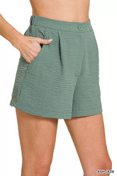 Hazel Blues® | Zenana Woven Airflow Back Elastic Waist Shorts
