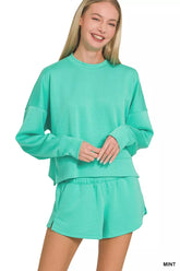 Hazel Blues® | Zenana Scuba Long Sleeve Sweatshirts & Shorts Set