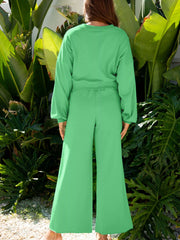 Hazel Blues® | Drop Shoulder Puff Sleeve Crop Top and Drawstring Wide Leg Pants Set