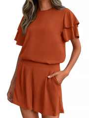 Hazel Blues® | Ruffle Sleeve Top and Shorts Two-Piece Set