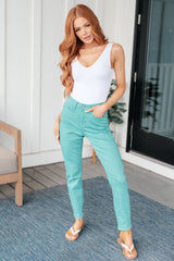 Hazel Blues® | Bridgette High Rise Garment Dyed Slim Jeans in Aquamarine
