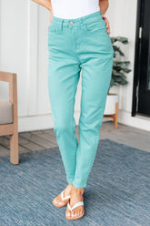 Hazel Blues® | Bridgette High Rise Garment Dyed Slim Jeans in Aquamarine