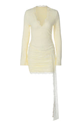 Long Sleeves Yellow Lace Tight Dress