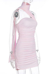 Light Pink One Shoulder Tight Short Dress