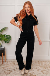 Hazel Blues® | Tilda Short Sleeve Control Top Denim Jumpsuit