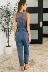 Hazel Blues® | Too Cute to Compute Waist Tie Overalls in Dark Blue