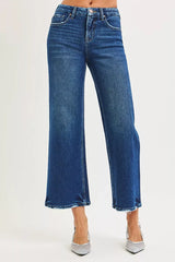 Hazel Blues® | RISEN Tummy Control 4 Way Stretch High Rise Crop Wide Leg Jeans