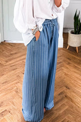 Hazel Blues® | Stripe Chambray Wide Leg Tied Elastic Waist Jeans