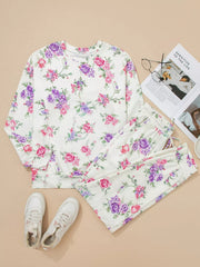Hazel Blues® | Floral Print Round Neck Top and Drawstring Pants Lounge Set