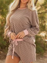 Hazel Blues® | Checkerboard Long Sleeve Pullover and Shorts Set