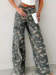 Hazel Blues® | Camo Print Wide Leg Cargo Jeans