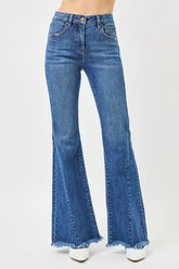 Hazel Blues® | RISEN Mid Rise Flare Side Seam Detailing Jeans