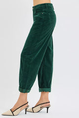 Hazel Blues® | RISEN High Rise Crop Barrel Cordurory Pants