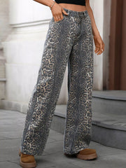 Hazel Blues® | Leopard Wide Leg High Waist Jeans