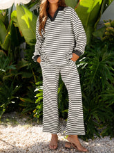Hazel Blues® | Striped Contrast Top and Wide Leg Pants Set
