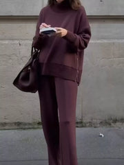Hazel Blues® | Turtleneck Side Zipper Sweatshirt and Pants Set