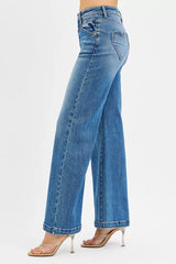 Hazel Blues® | RISEN High Rise Wide Leg Jenas with Front Yoke and Heart Back Pocket