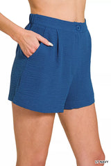 Hazel Blues® | Zenana Woven Airflow Back Elastic Waist Shorts