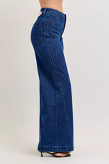 Hazel Blues® | Judy Blue High-Waisted Retro Wide Jeans with Patch Pkts & Twisted Seams