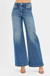 Hazel Blues® | RISEN High Rise Wide Leg Jenas with Front Yoke and Heart Back Pocket