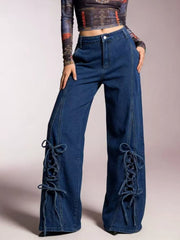Hazel Blues® | Lace-Up Wide Leg Jeans