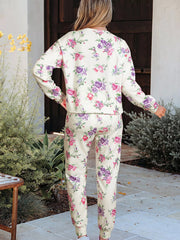 Hazel Blues® | Floral Print Round Neck Top and Drawstring Pants Lounge Set