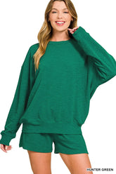Hazel Blues® | Zenana Slub Long Sleeve Top and Shorts Set