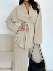 Hazel Blues® | Front Tied Shirt and Wide-Leg Pants Set