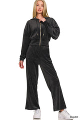 Hazel Blues® | Zenana Velvet Zip Up Hoodie and Pants Set