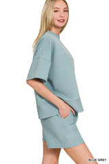 Hazel Blues® | Zenana Ribbed Round Neck Waist Banded Tee & Shorts Set