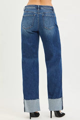Hazel Blues® | RISEN Mid Rise Wide Straight Jeans With Wide Cuff
