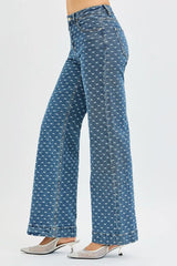 Hazel Blues® | RISEN High Rise Wide Leg Bow Embroidered Jeans