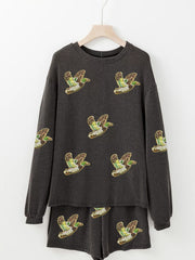 Hazel Blues® | Flying Mallard Sequin Patched Ribbed Long Sleeve Top and Shorts Set