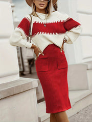 Hazel Blues® | Two-Tone Ribbed Knit Top and Skirt Sweater Set