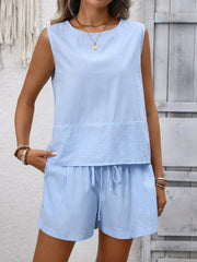 Hazel Blues® | Striped Sleeveless Top & Drawstring Shorts Set