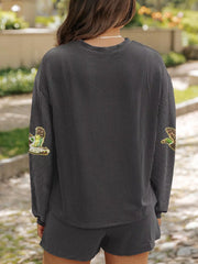 Hazel Blues® | Flying Mallard Sequin Patched Ribbed Long Sleeve Top and Shorts Set