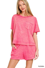 Hazel Blues® | Zenana Acid Washed Oversized Top & Shorts Set