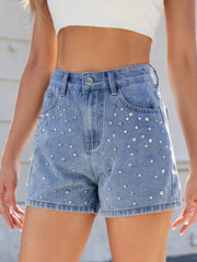 Hazel Blues® | Studded High Waist Denim Shorts