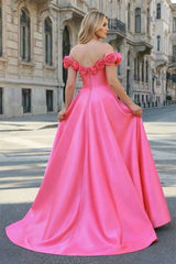 Fuchsia Off the Shoulder Corset Bodice A-Line Prom Dress