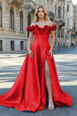 Fuchsia Off the Shoulder Corset Bodice A-Line Prom Dress