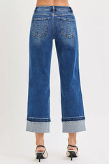 Hazel Blues® | RISEN Mid Rise Ankle Straight Jeans with Cuffed Hem